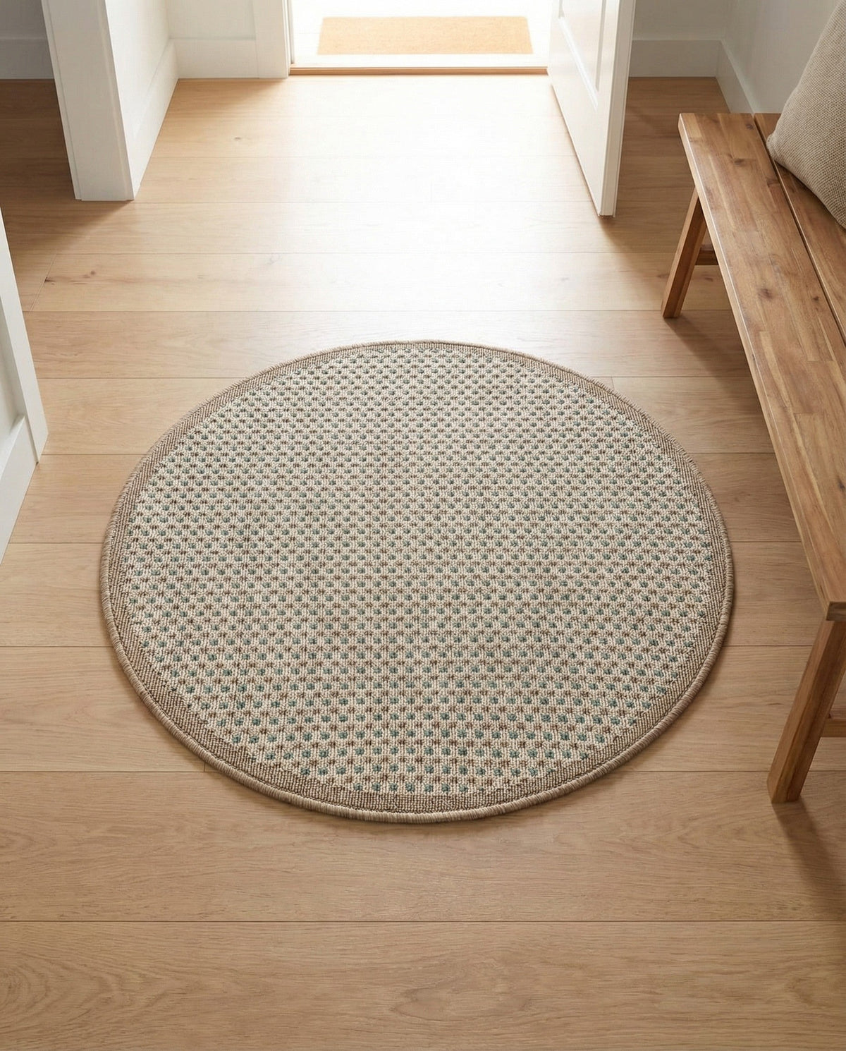 Terrace Fringe Collection Area Rug - Patio Round Beige  lifestyle 125