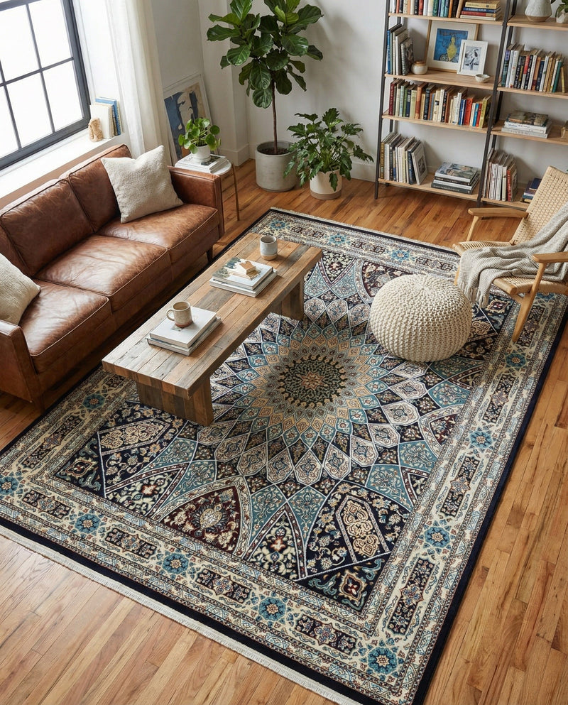 Persian Elegance Collection Area Rug -  Hamedan (Navy Blue) Rectangle Navy Blue  lifestyle 22