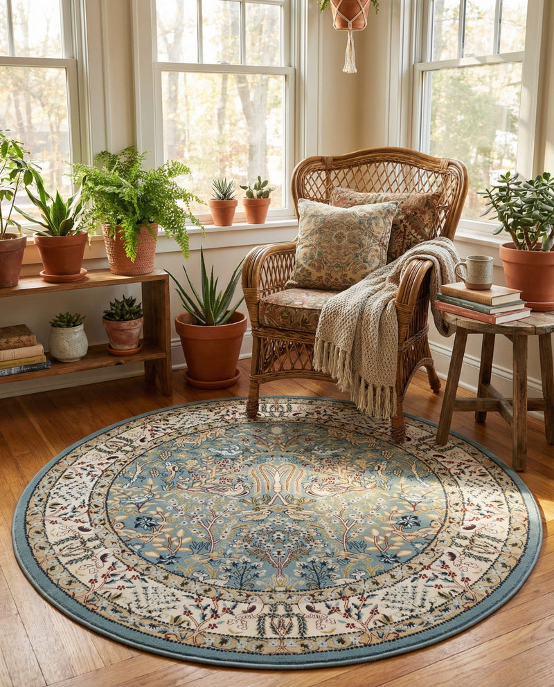 Persian Elegance Collection Area Rug -  Kerman (Blue) Round Blue  lifestyle 78