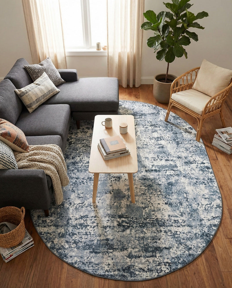 Luminara Sands Collection Area Rug - Elysium (Vintage Blue) Oval Vintage Blue  lifestyle 35