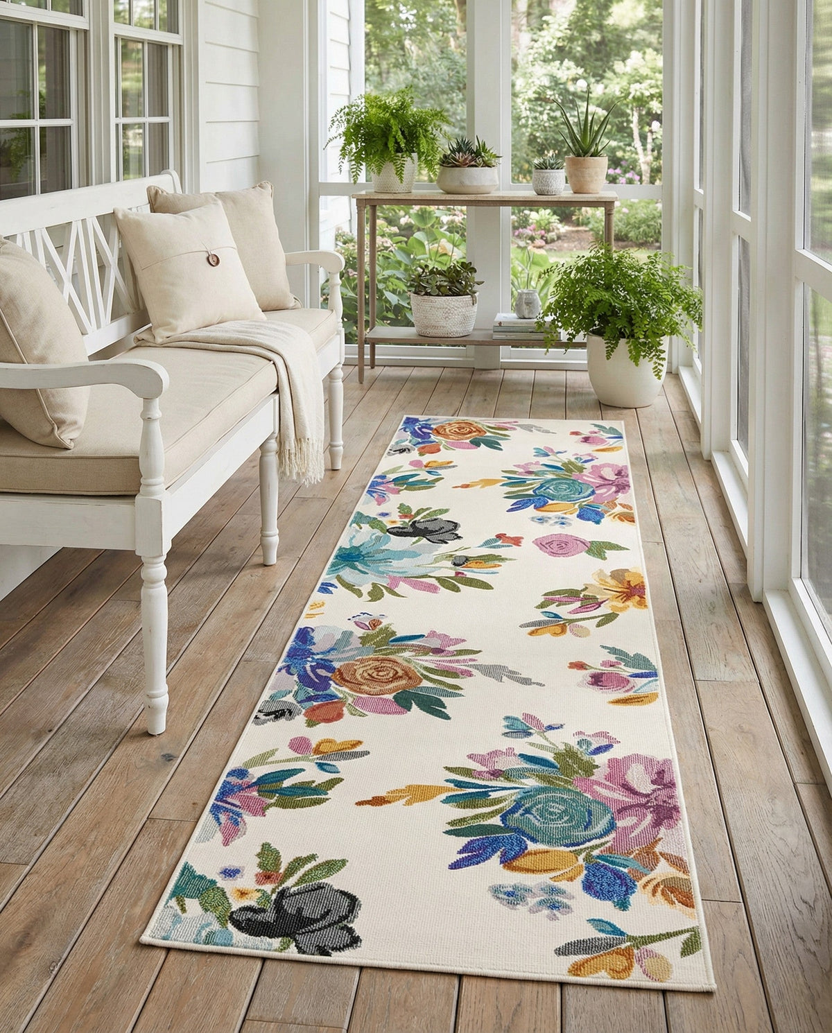 Meadow Breeze Collection Area Rug - Wildflower Runner Ivory  lifestyle 135