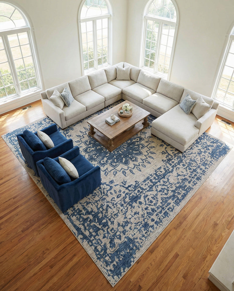 Patio Heritage Collection Area Rug -  Lafayette (Blue) Square Blue  lifestyle 69