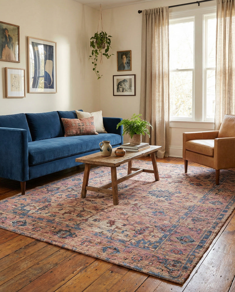 Savannah Threads Collection Area Rug - Tybee Rectangle Peach pink  lifestyle 34