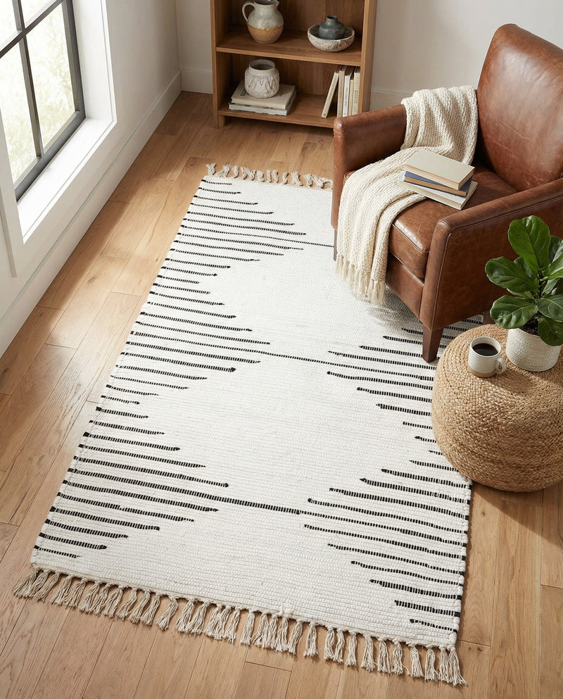Thar Cotton Collection Area Rug - Jaisalmer (White) Rectangle White  lifestyle 22