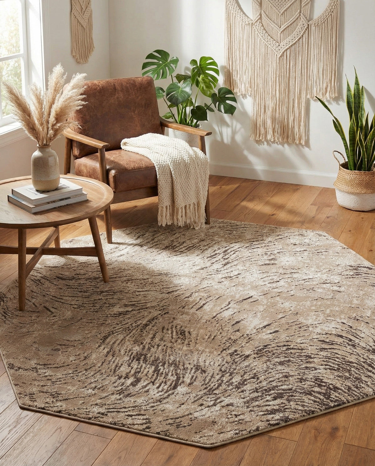 Serenity Sands Collection Area Rug -  Quietshore Octagon Brown  lifestyle 94