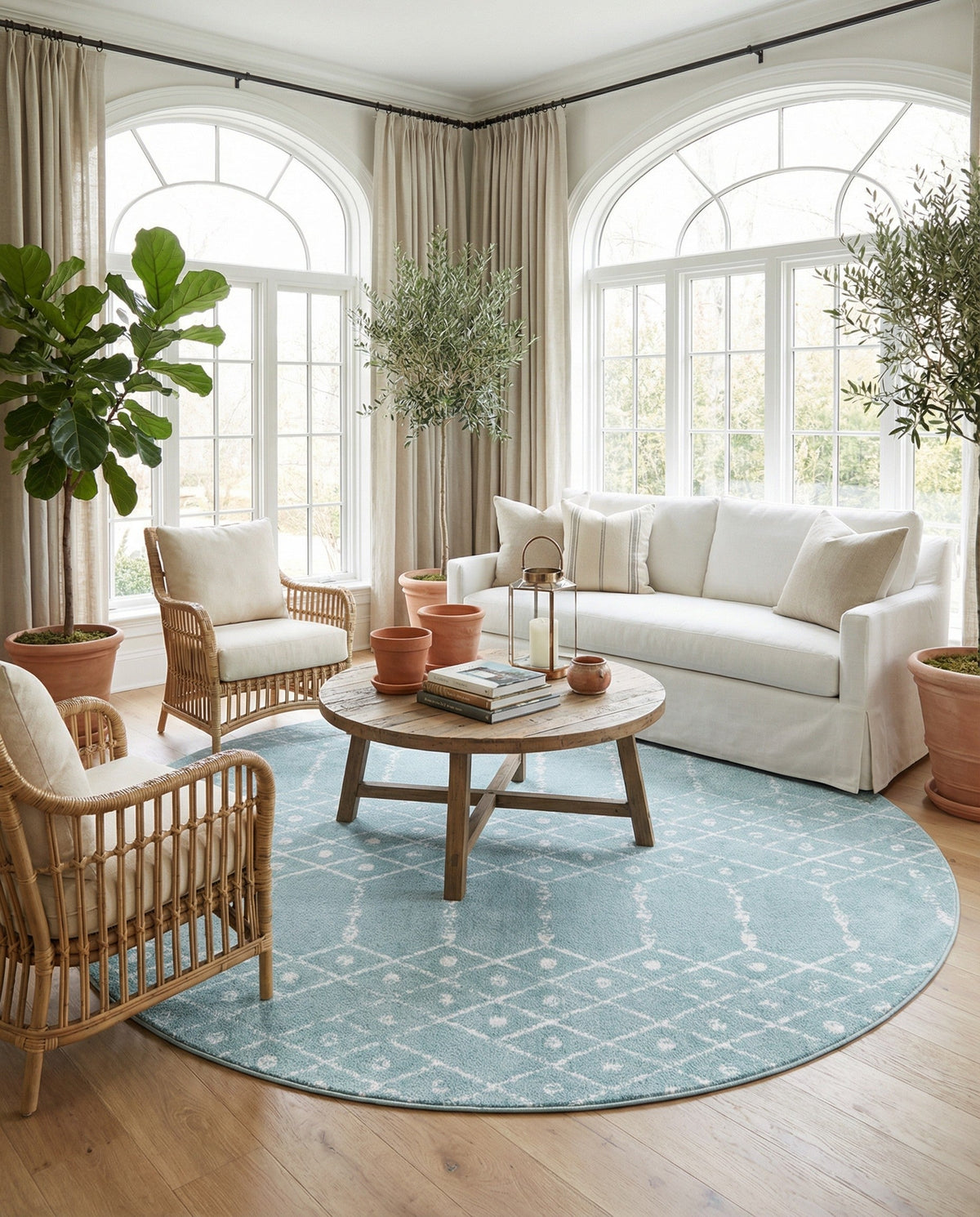 Marrakesh Lattice Collection Area Rug - Casablanca (Aqua) Round Aqua  lifestyle 98