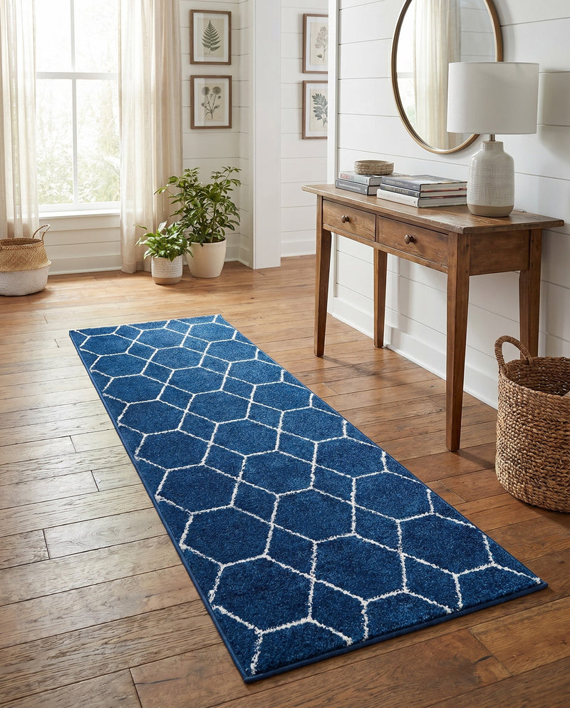 Trellis Mosaic Collection Area Rug - Arborville (Navy Blue) Runner Navy Blue  lifestyle 61