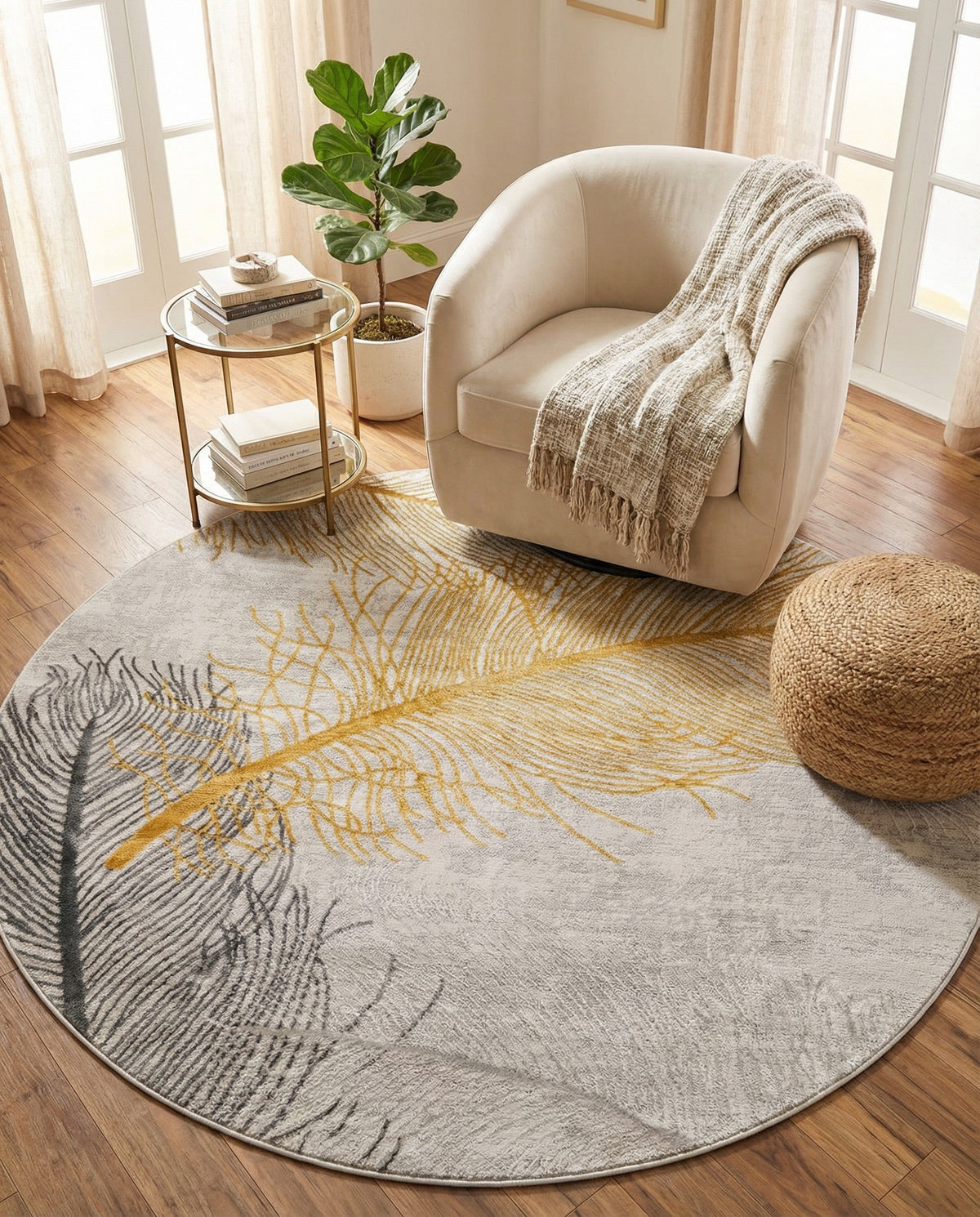 Bloomsbury Elegance Collection Area Rug -  Westminster Round Yellow Gray  lifestyle 85