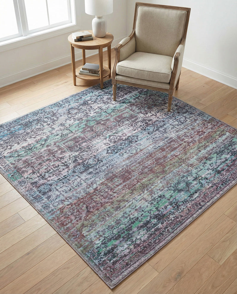 Baroque Era Collection Area Rug - Versailles (Blue Green) Square Blue Green  lifestyle 45