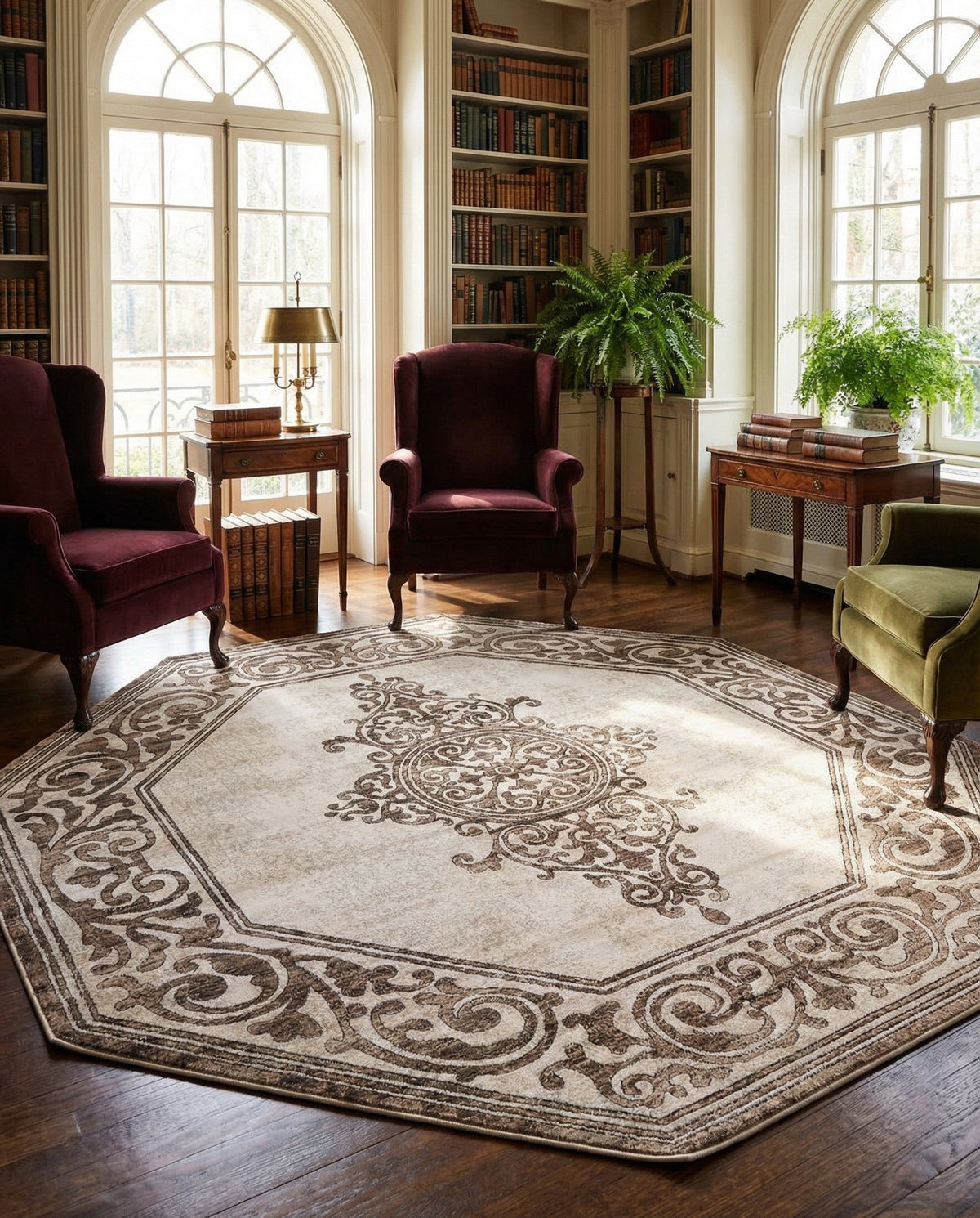 Sanctuary Retreat Collection Area Rug - Haven Octagon Chocolate Brown  lifestyle 173