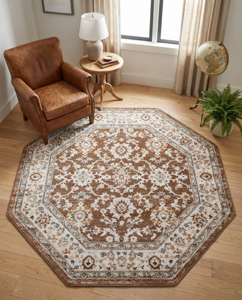 Savannah Elegance Collection Area Rug - Augusta (Brown) Octagon Brown  lifestyle 79