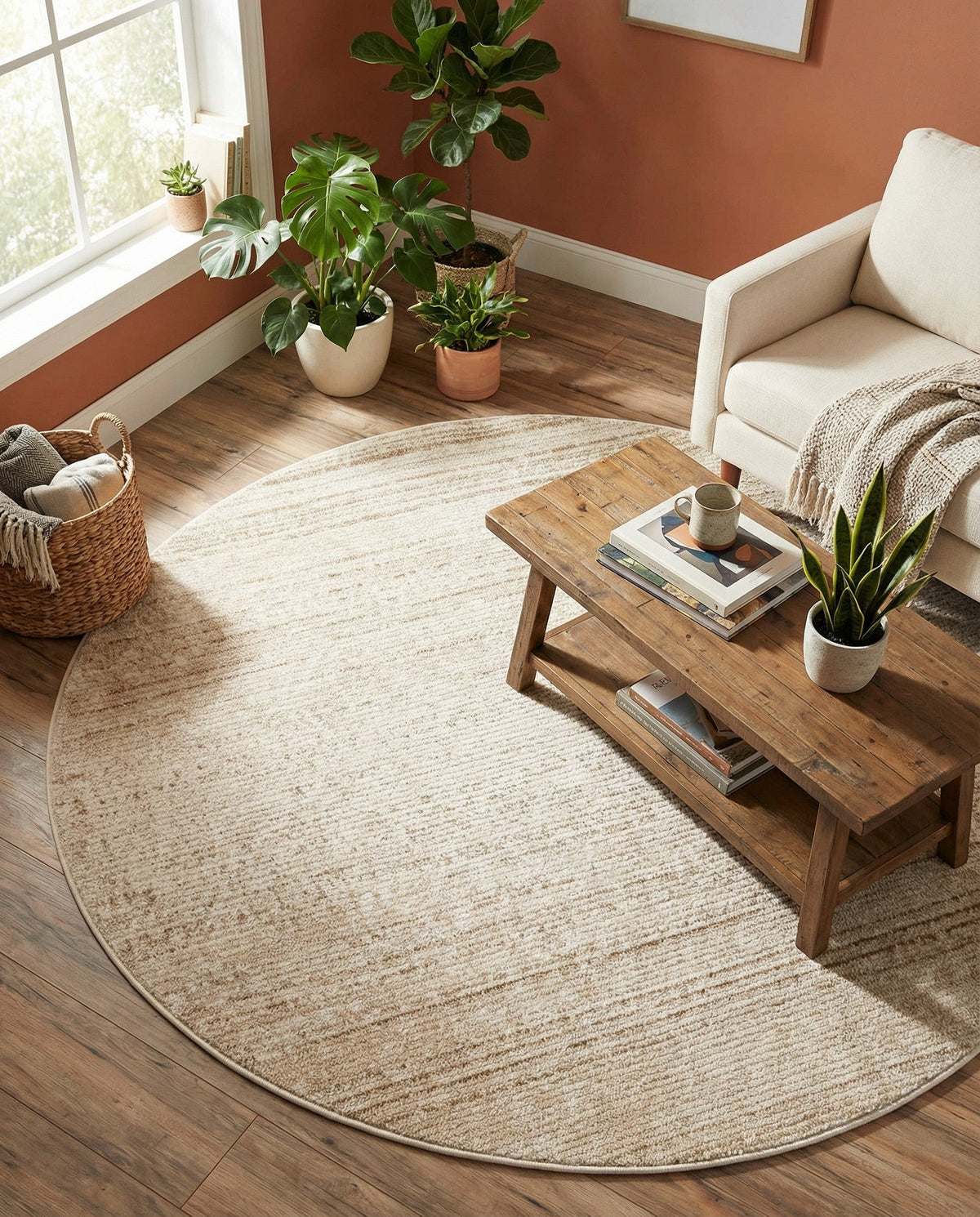 Jewel Oasis Collection Area Rug - Sapphire (Ivory) Round Ivory  lifestyle 139