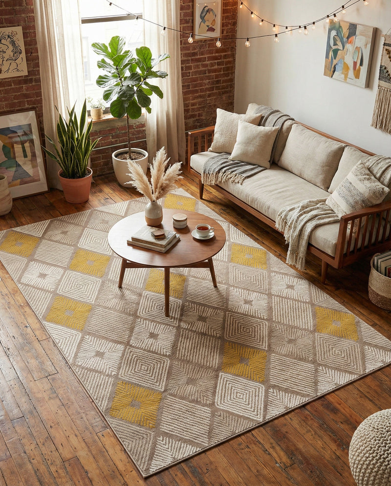 Coastal Haven Collection Area Rug -  Anchorage Rectangle Ivory and Yellow  lifestyle 15