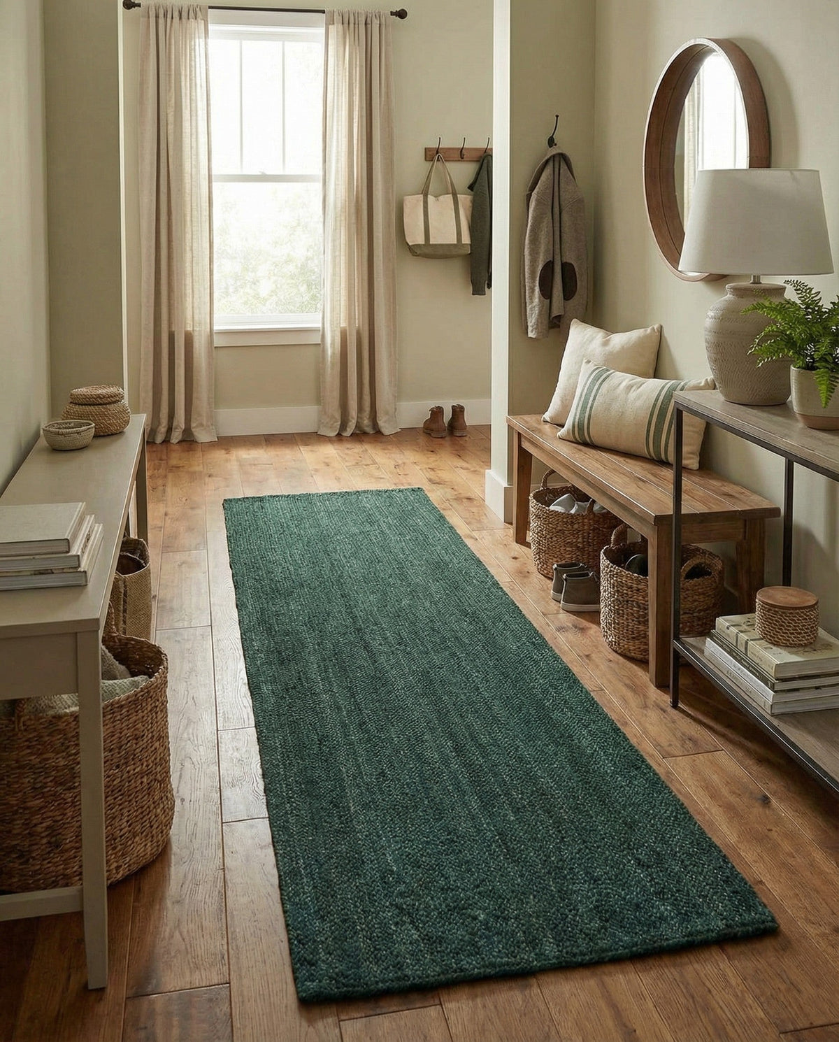 Woven Seaside Jute Collection Area Rug - Martha's Runner Green  lifestyle 95