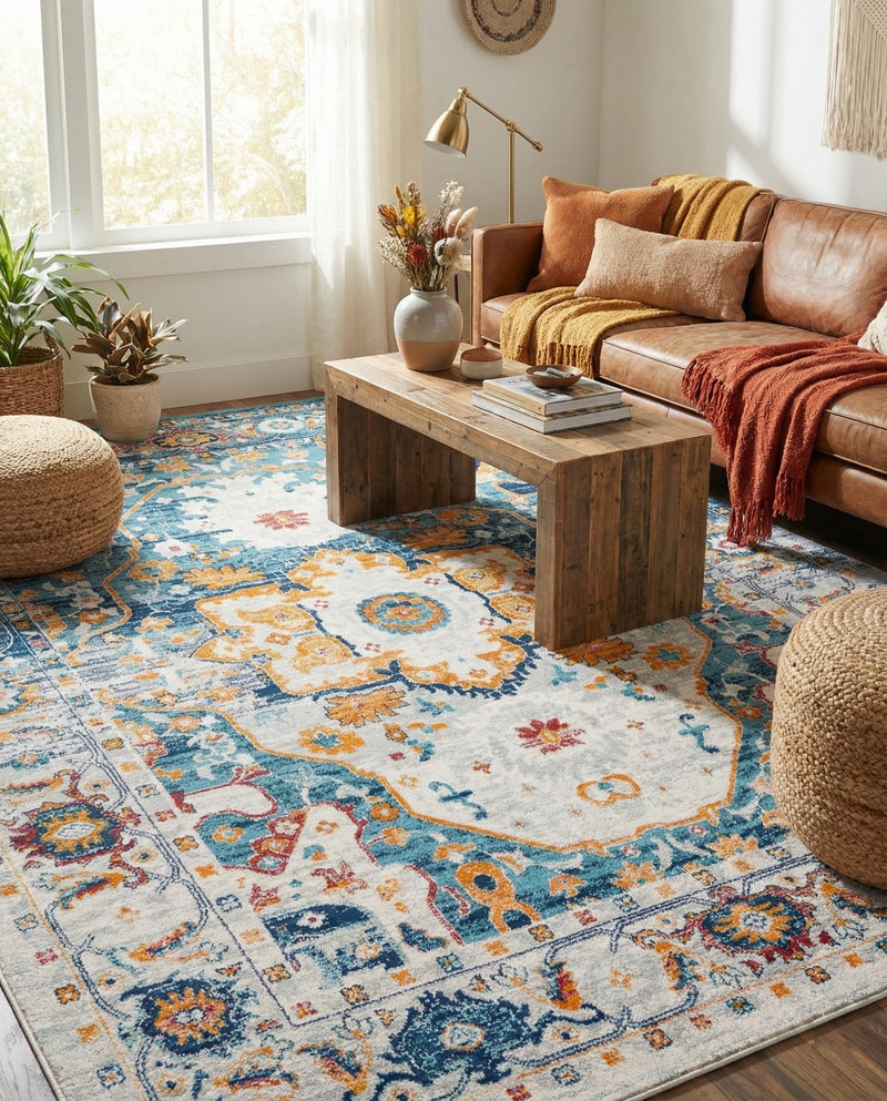 Parisian Elegance Collection Area Rug - Versailles (Teal) Rectangle Teal  lifestyle 28