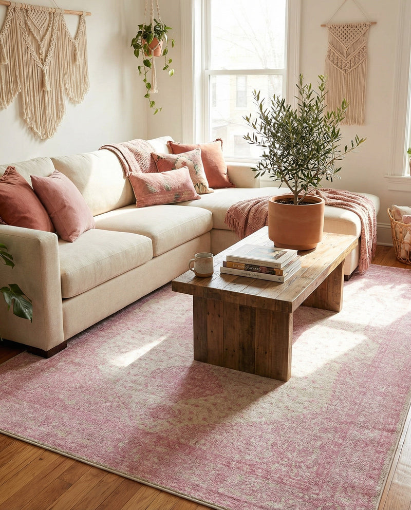 Dover Terrace Collection Area Rug - Marina (Pink) Rectangle Pink  lifestyle 21