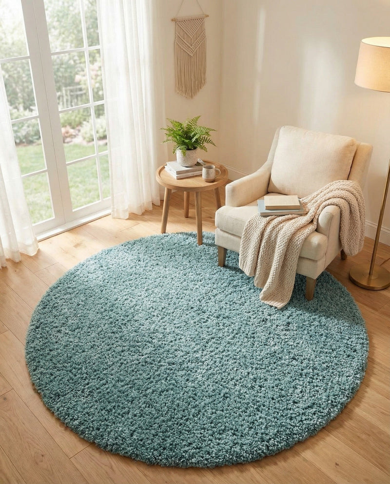 Plush Oasis Collection Area Rug - Serenity (Light Slate Blue) Round Light Slate Blue  lifestyle 72