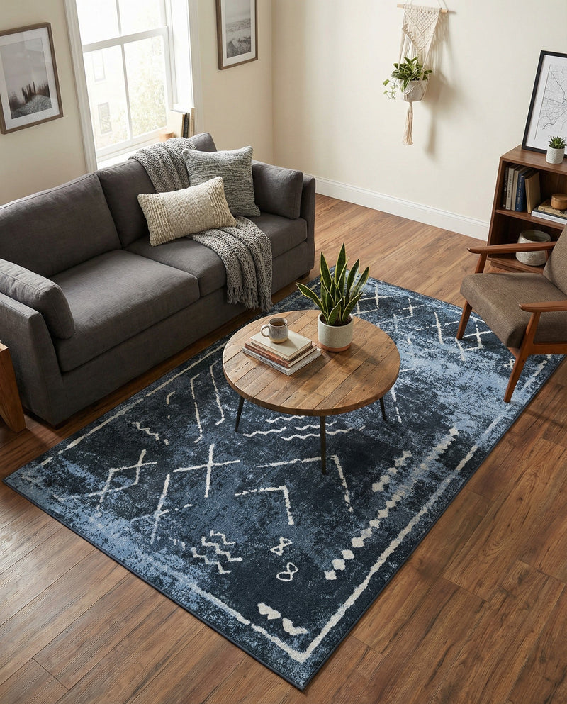 Aegean Elegance Washables Collection Area Rug - Santorini Rectangle Navy Blue  lifestyle 37