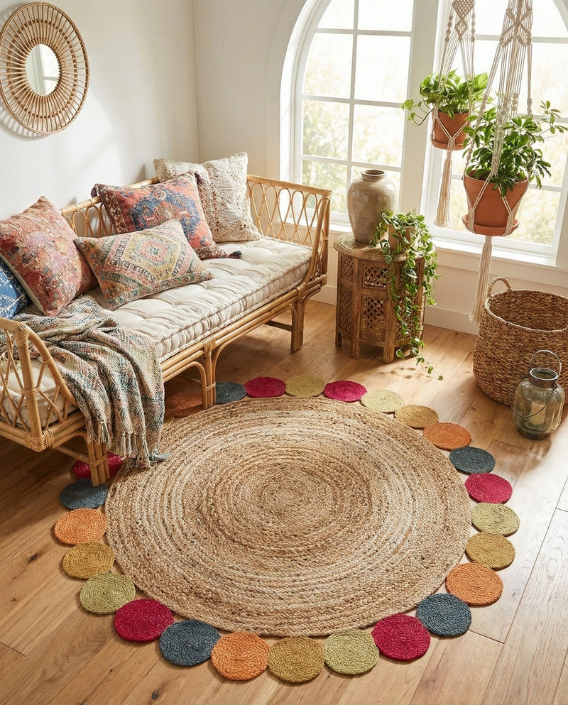 Woven Seaside Jute Collection Area Rug - Santorini Round Natural  lifestyle 8