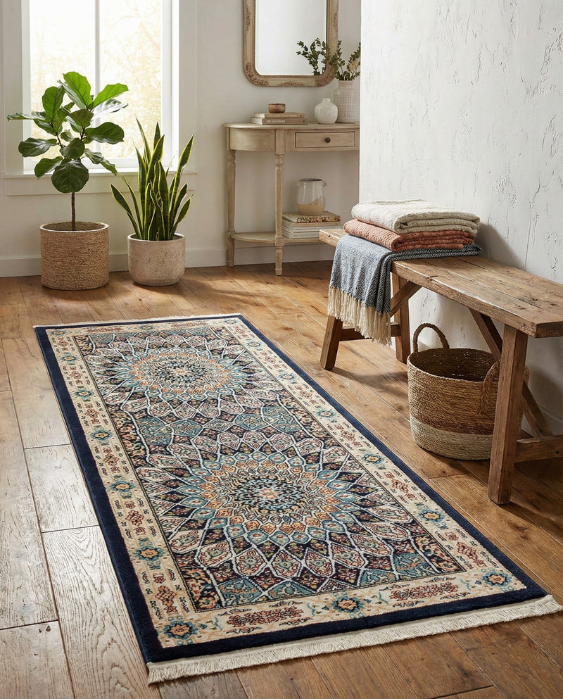 Persian Elegance Collection Area Rug -  Hamedan (Navy Blue) Runner Navy Blue  lifestyle 87