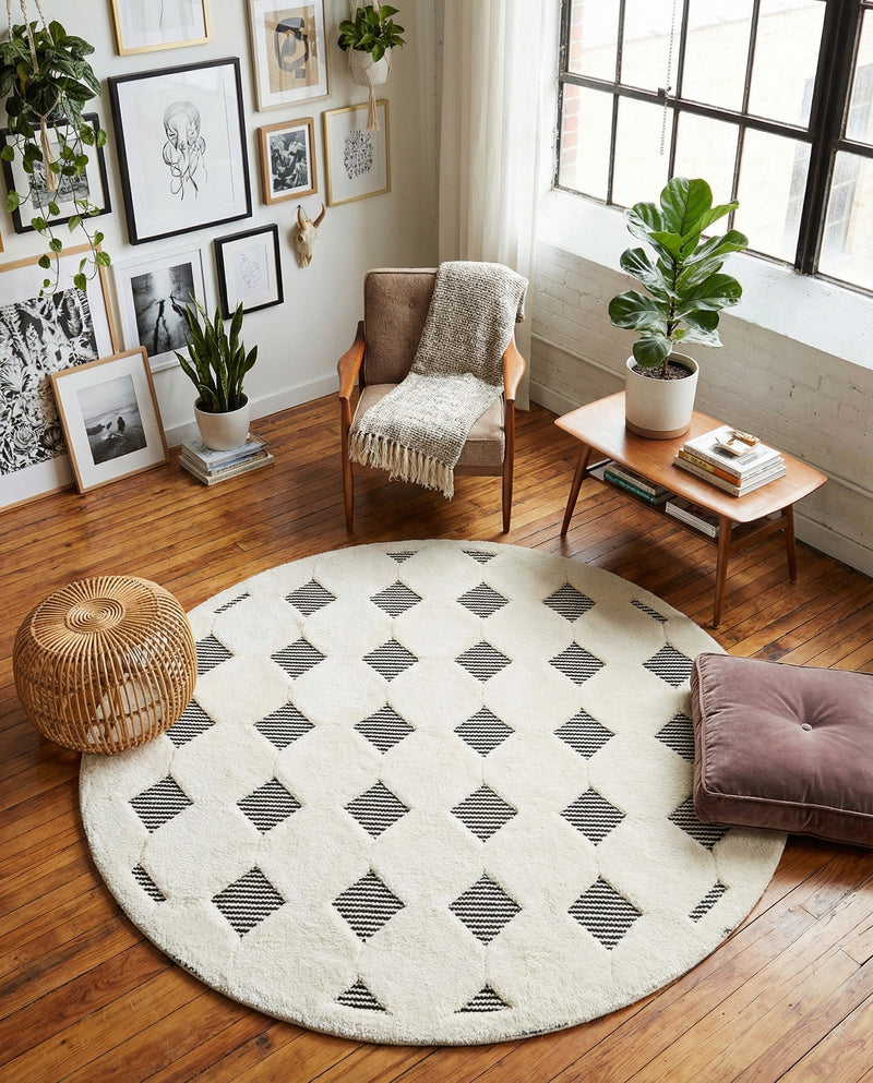 Monochrome Collection Area Rug -  Quartz Round Black and White  lifestyle 49