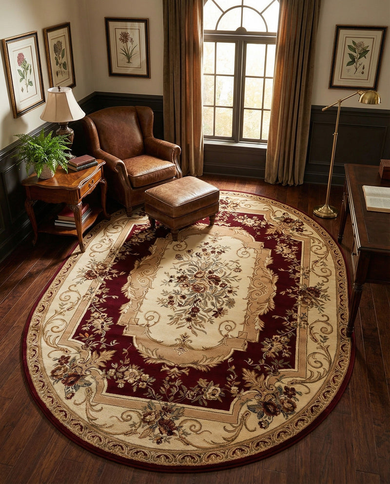 Versailles Elegance Collection Area Rug -  Louveciennes (Red) Oval Red  lifestyle 45