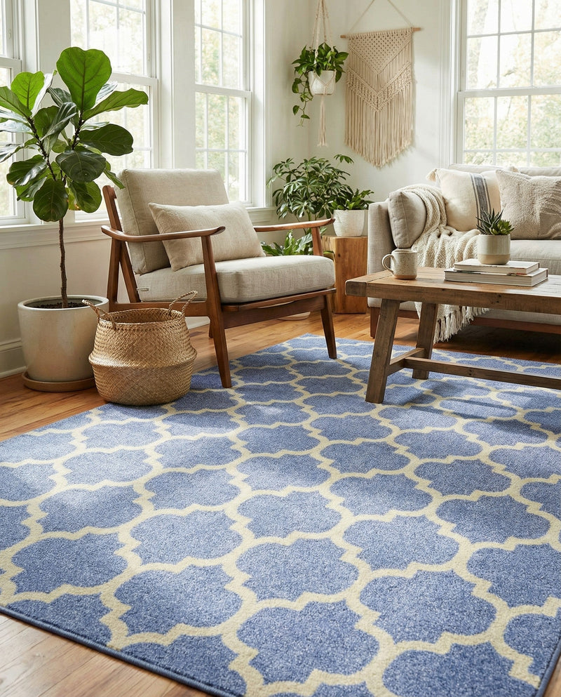 Lattice Gardens Collection Area Rug -  Bloomfield (Light Blue) Rectangle Light Blue  lifestyle 15