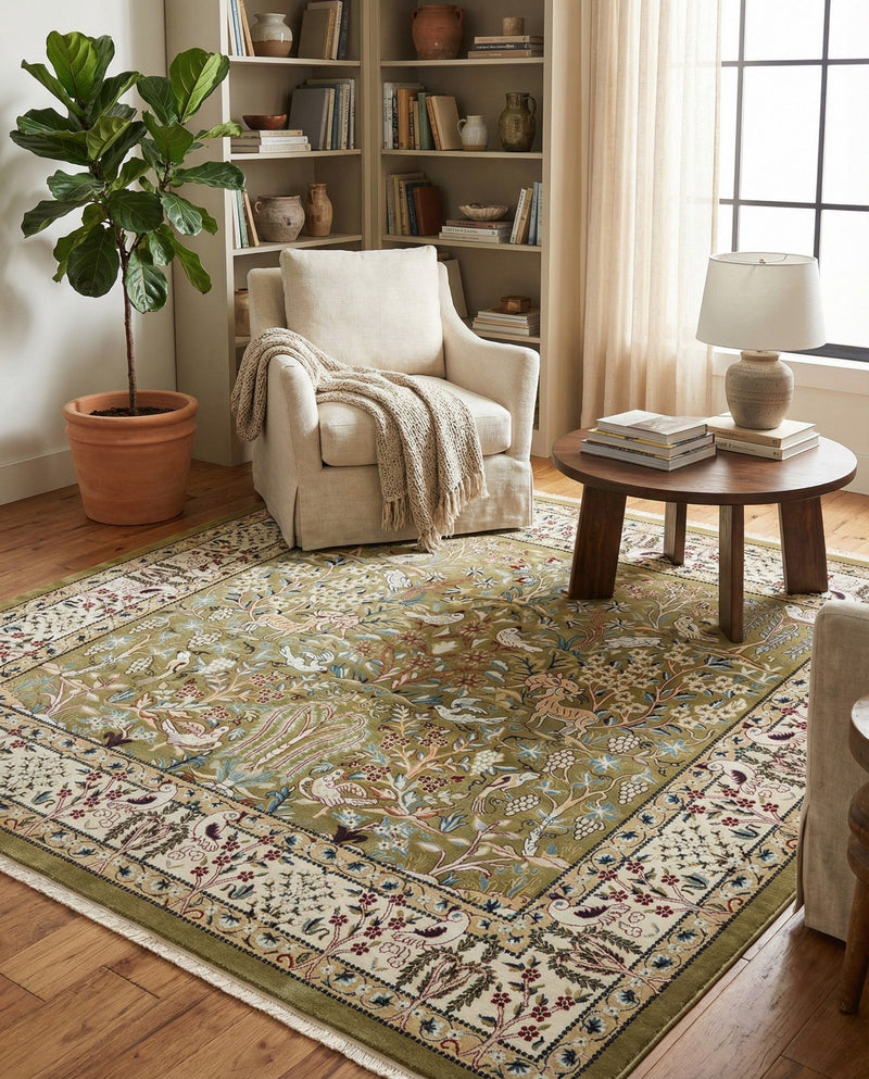 Persian Elegance Collection Area Rug -  Kerman (Green) Square Green  lifestyle 88