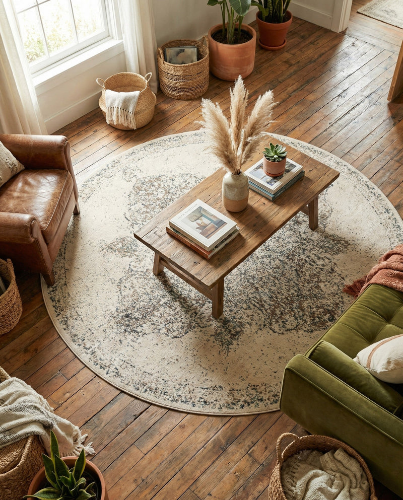 Gobi Sands Collection Area Rug -  Lop Round Cream  lifestyle 64