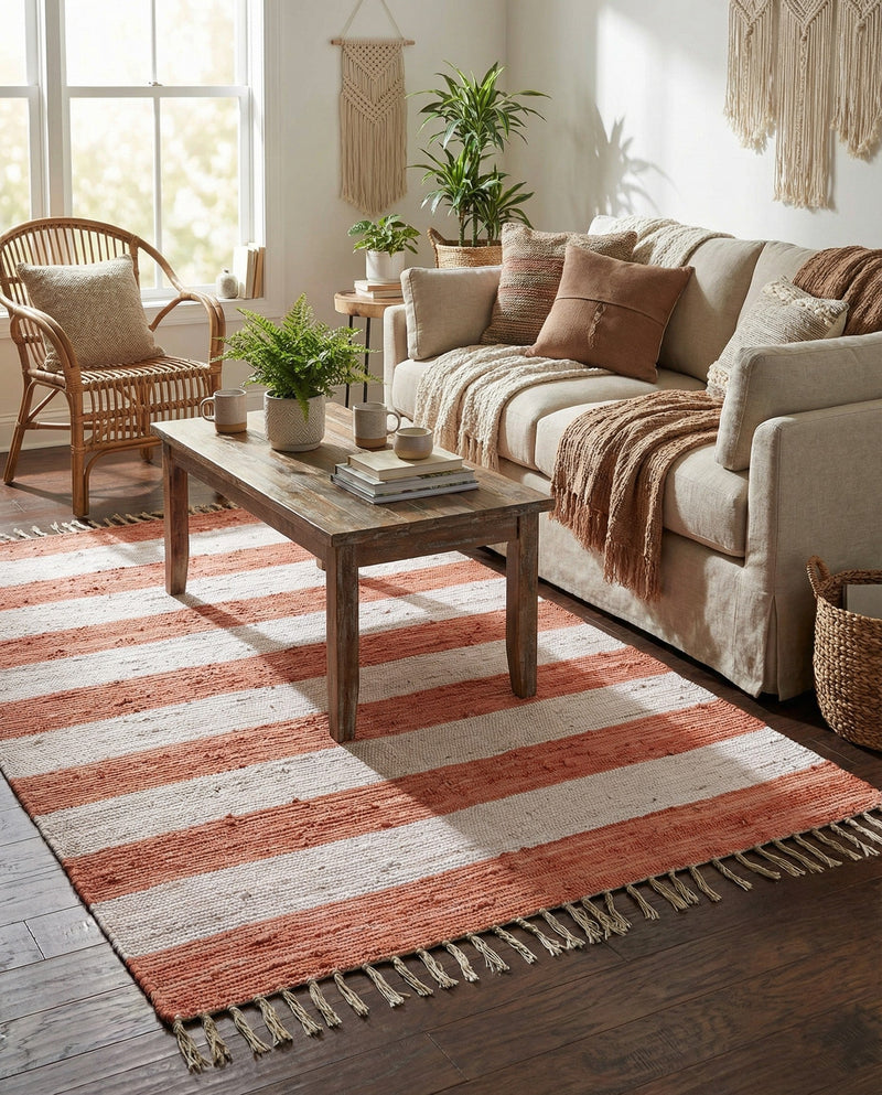 Tassel Trail Collection Area Rug - Pathway (Coral and Ivory) Rectangle Coral and Ivory  lifestyle 16