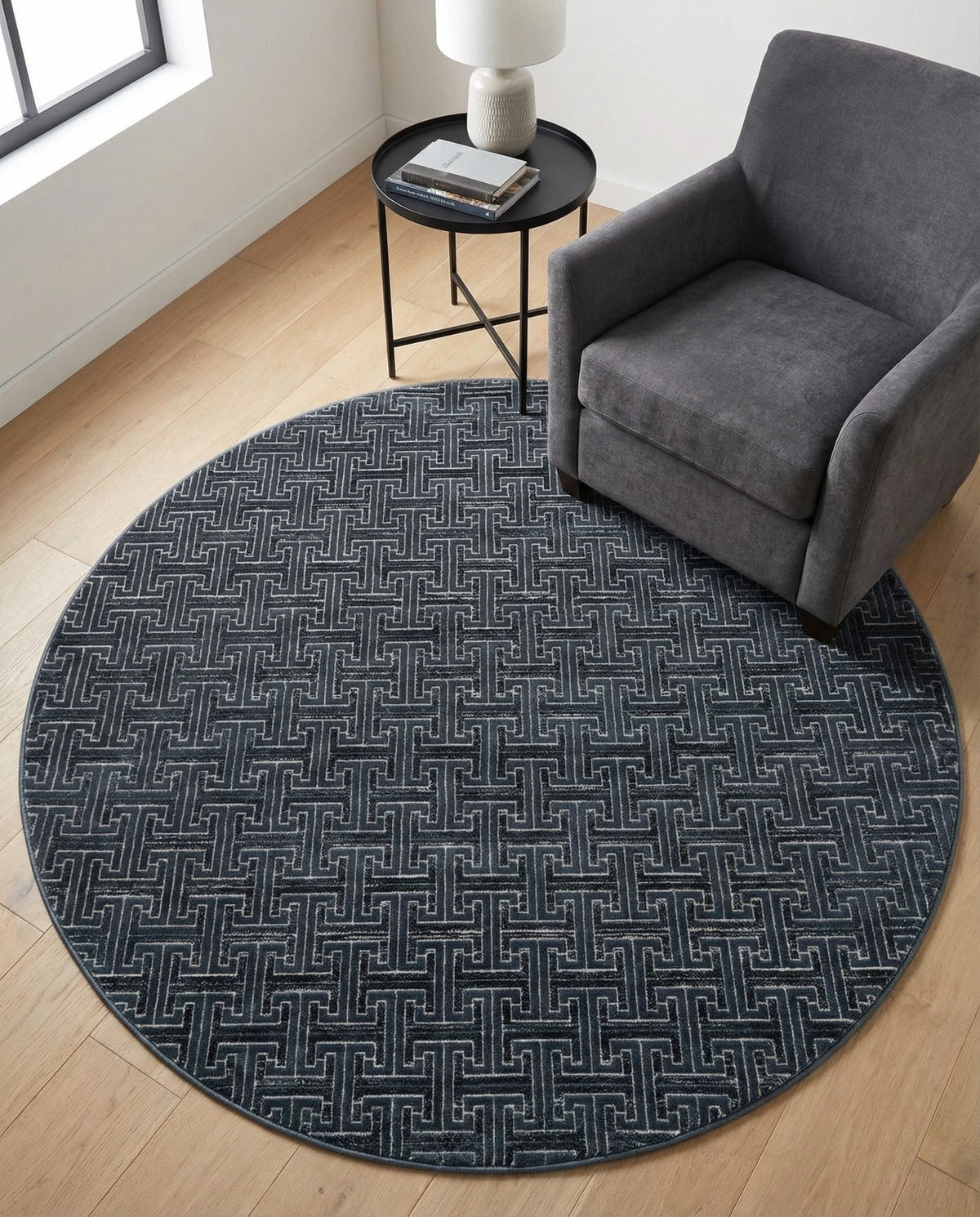 Metro Heights Collection Area Rug -  Hamilton Round Navy Blue  lifestyle 81
