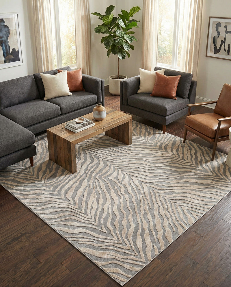 Bloomsbury Elegance Collection Area Rug -  Chelsea Rectangle Gray and Ivory  lifestyle 45