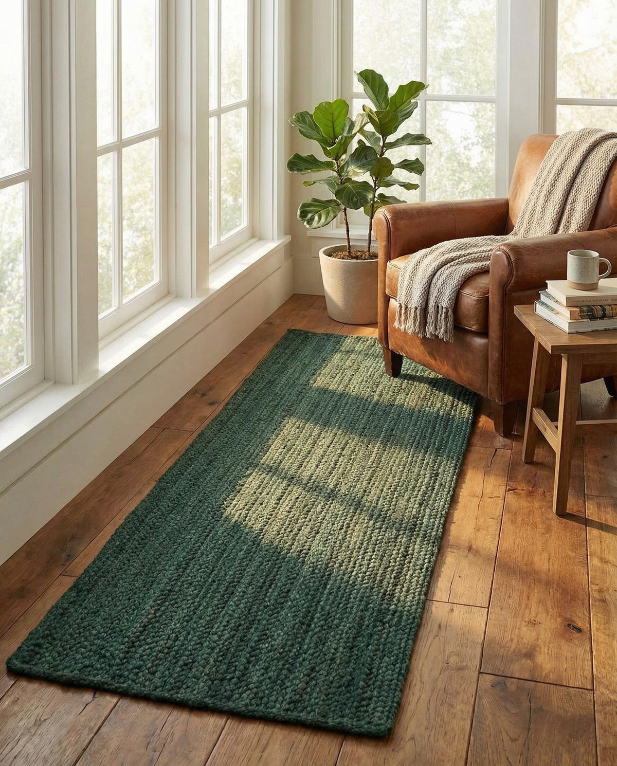 Woven Seaside Jute Collection Area Rug - Martha's Runner Green  lifestyle 101