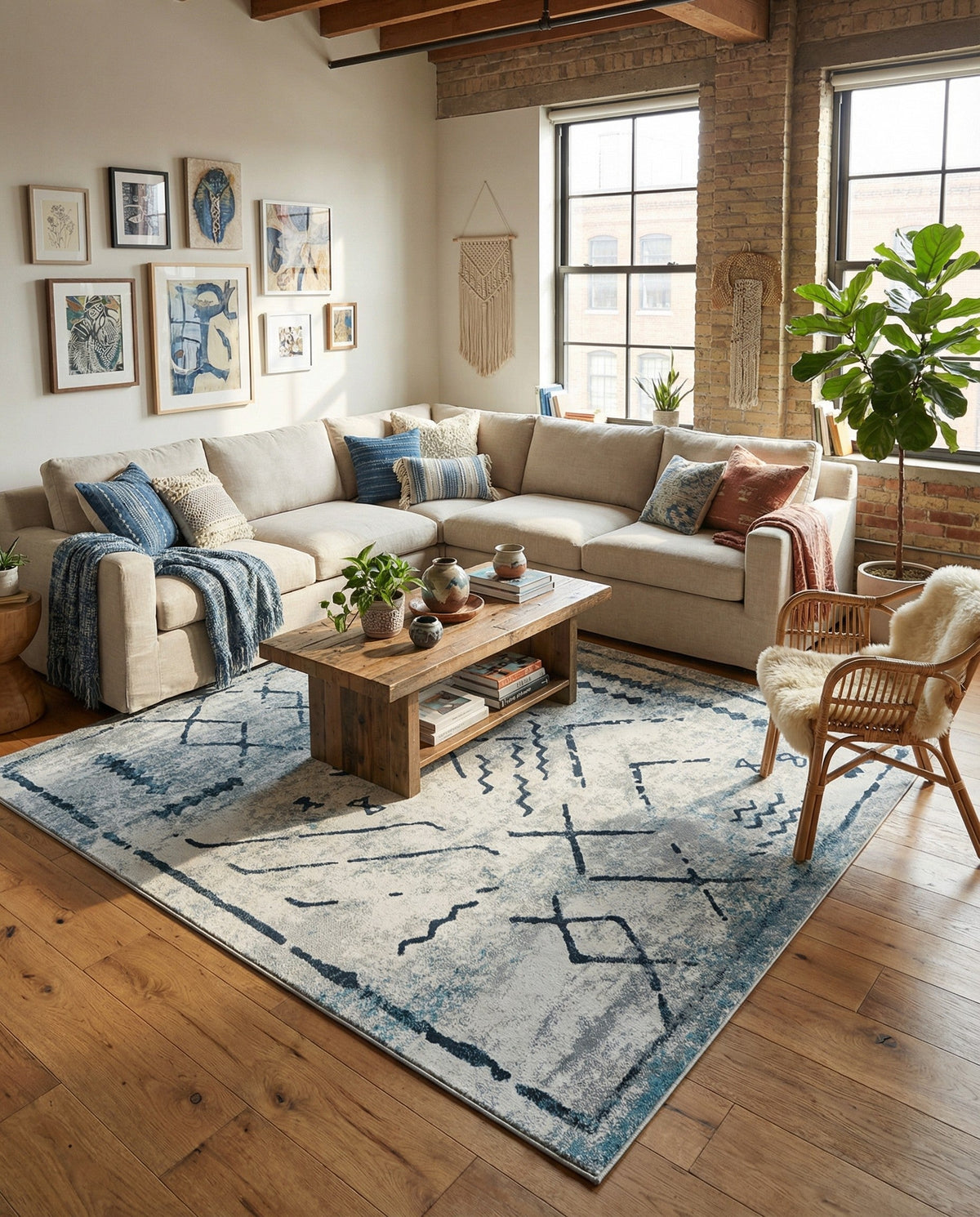 Aegean Elegance Washables Collection Area Rug - Santorini Square Ivory Gray  lifestyle 49