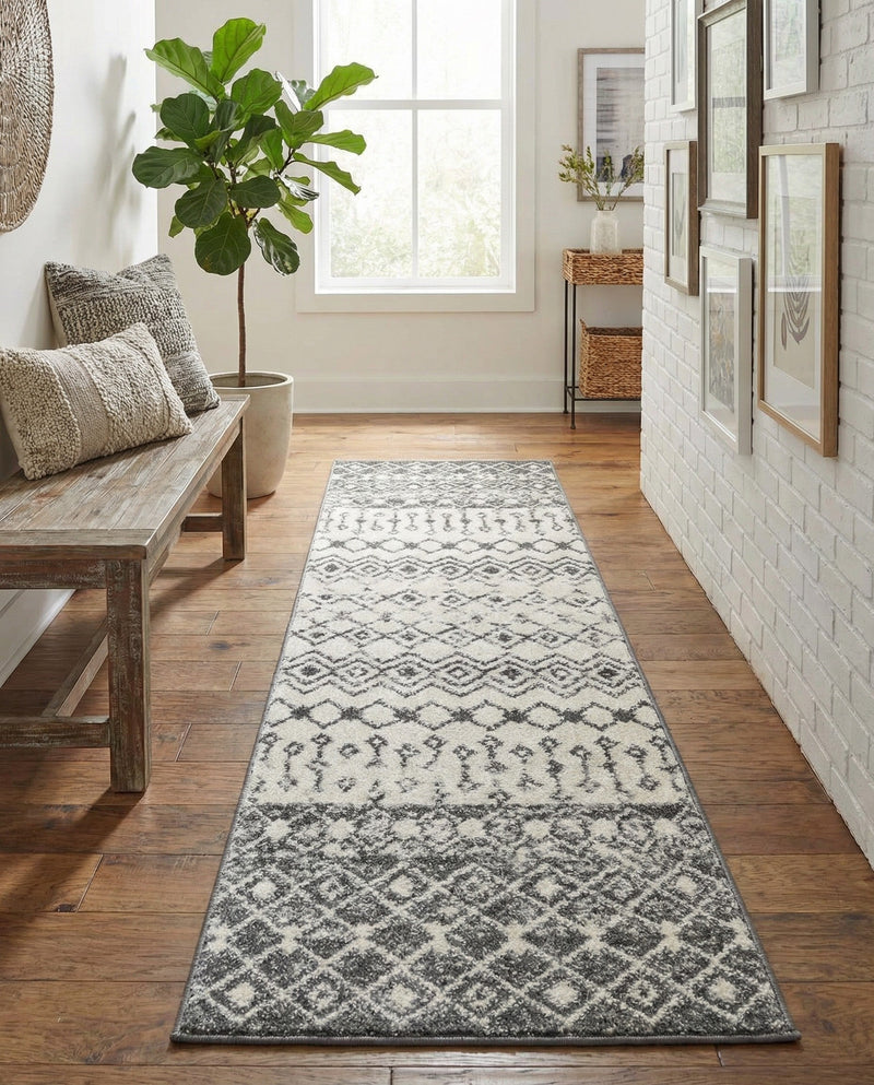Mediterranean Lattice Collection Area Rug -  Casablanca (Ivory and Gray) Runner Ivory and Gray  lifestyle 77