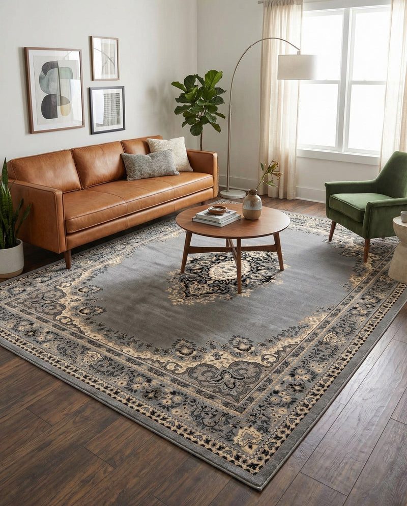 Tabriz Tapestry Collection Area Rug - Azerbaijan (Gray) Rectangle Gray  lifestyle 12