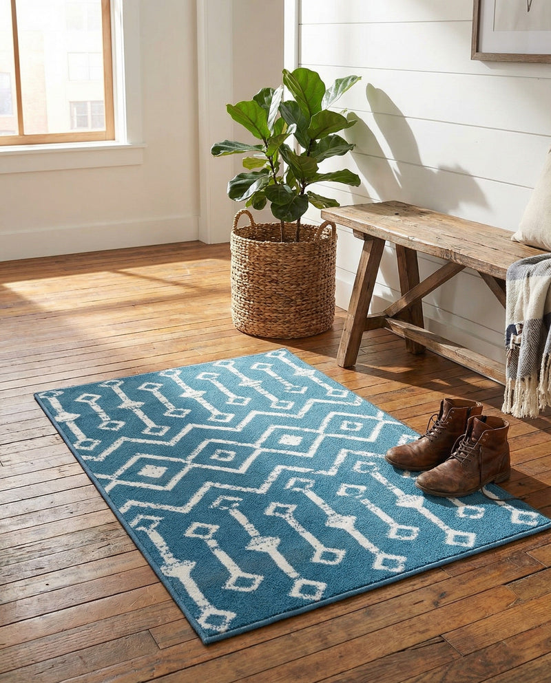 Marrakech Lattice Collection Area Rug - Medina (Blue) Rectangle Blue  lifestyle 20