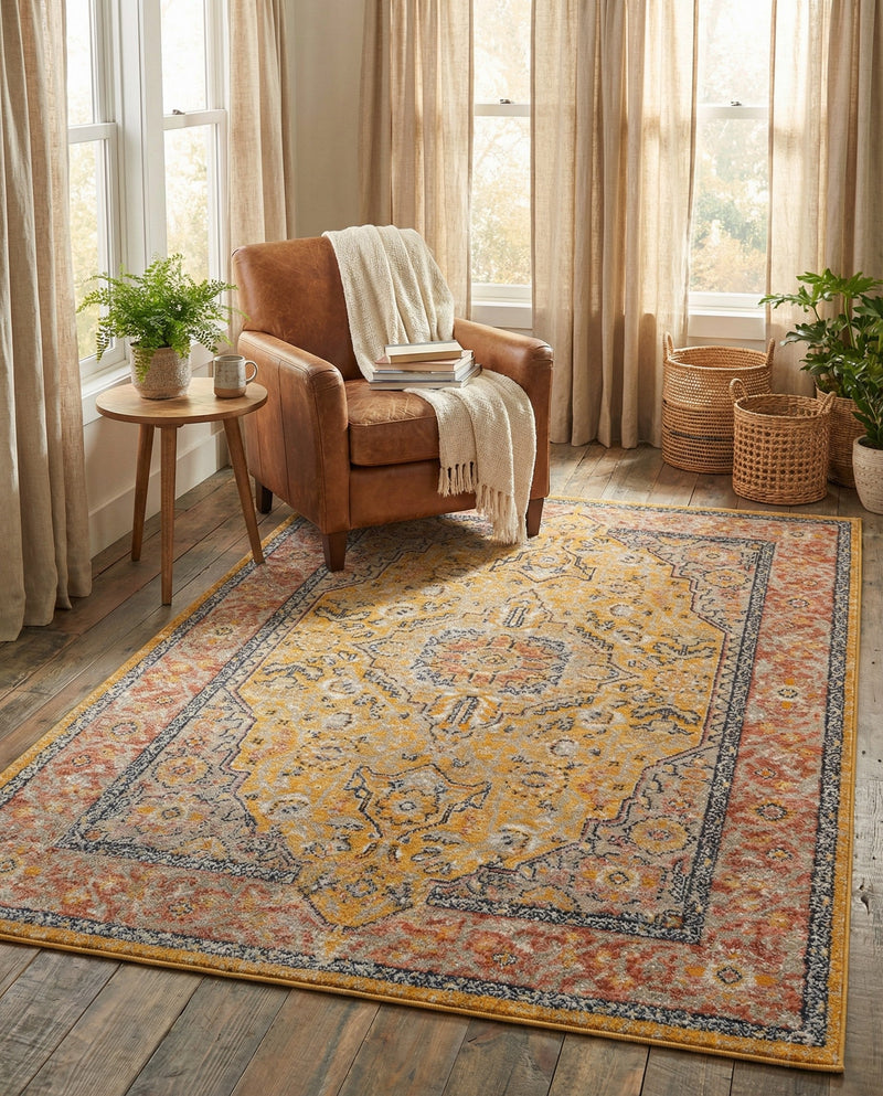 Seville Stripes Collection Area Rug - Cadiz (Yellow) Rectangle Yellow  lifestyle 10