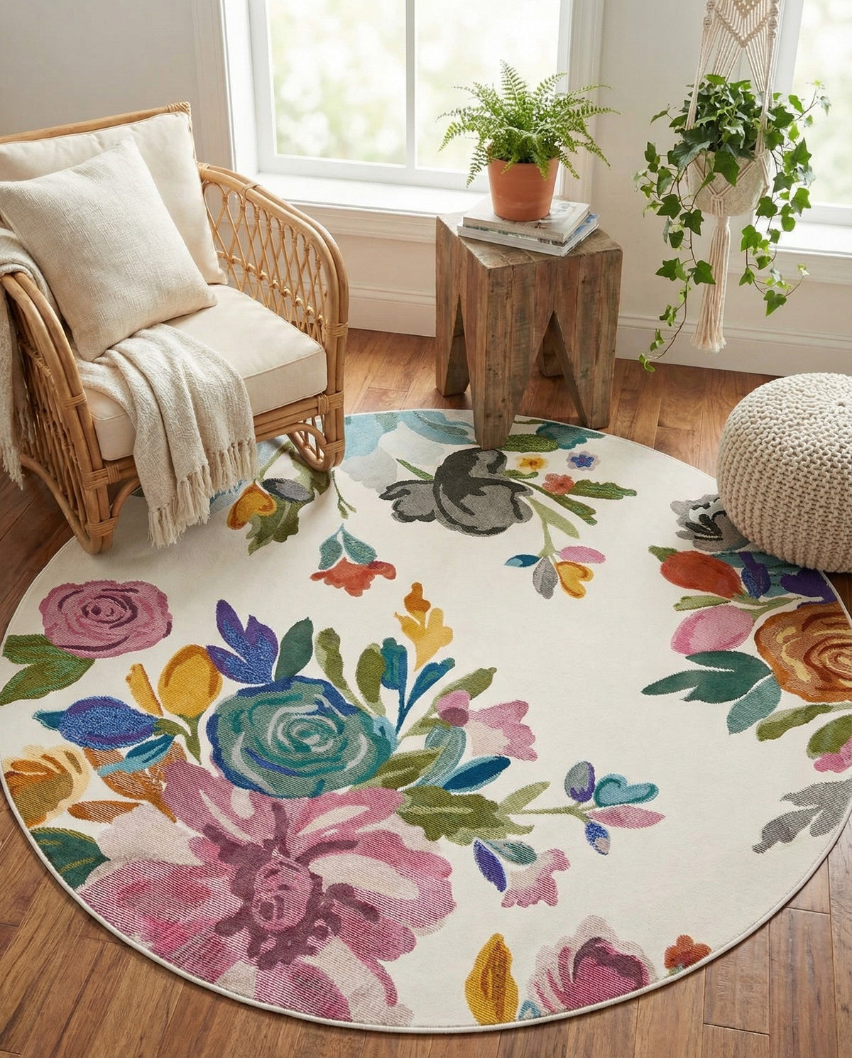 Meadow Breeze Collection Area Rug - Wildflower Round Ivory  lifestyle 78