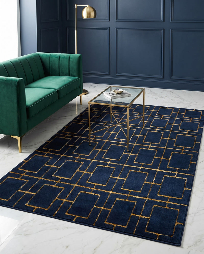 Hollywood Luxe Collection Area Rug -  Beverly (Navy Blue Gold) Rectangle Navy Blue Gold  lifestyle 10