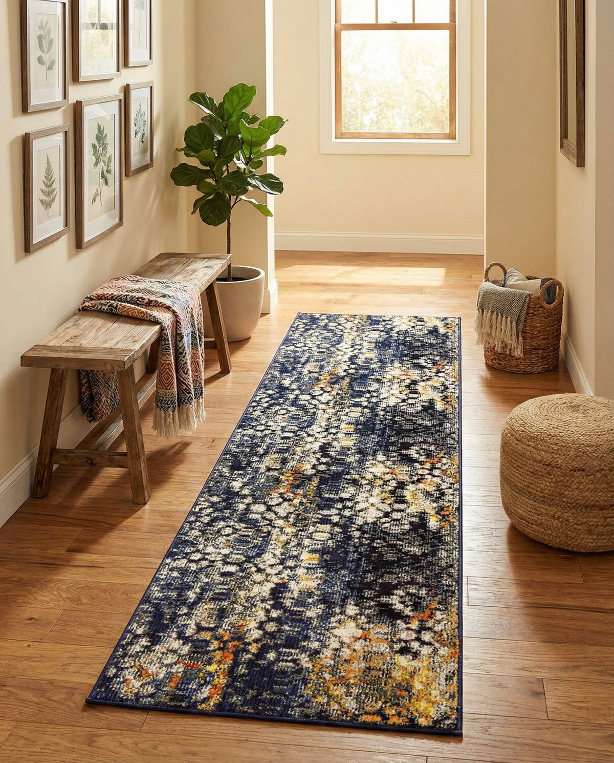 Venetian Tapestry Collection Area Rug - Murano Runner Navy Blue  lifestyle 82