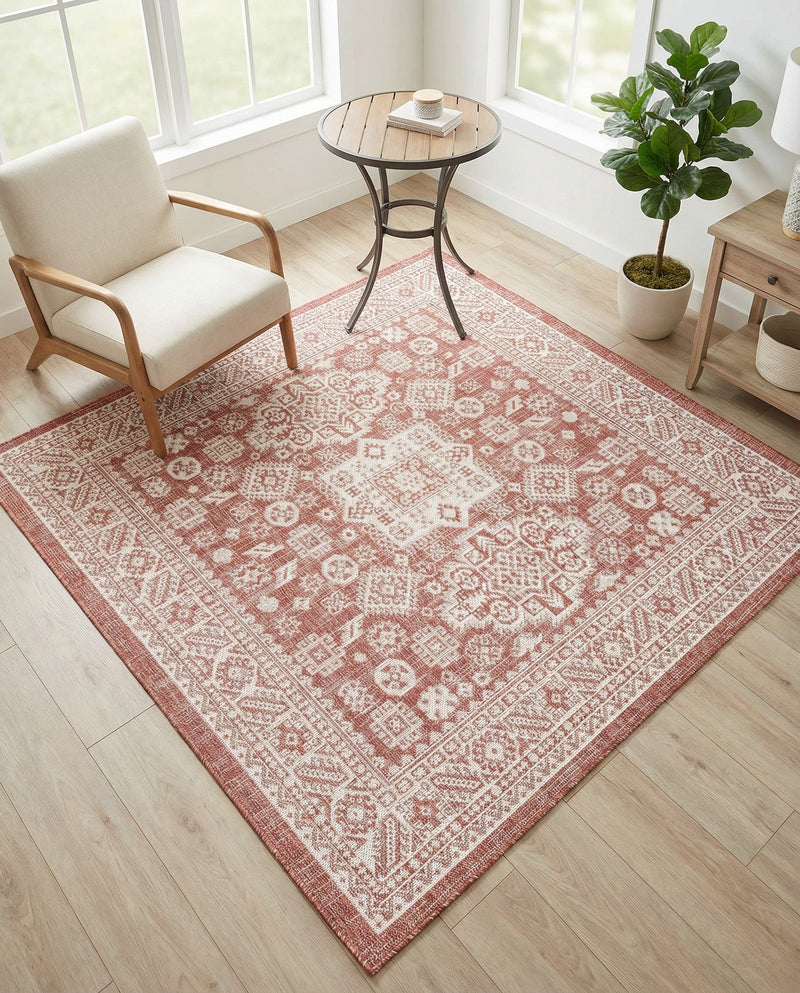 Tribal Terrace Treasures Collection Area Rug -  Incan Isle (Rust Red) Square Rust Red  lifestyle 77
