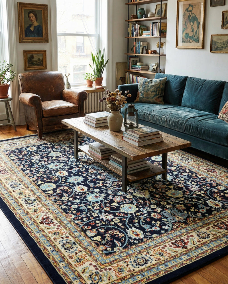 Isfahan Elegance Collection Area Rug - Naghsh-e Jahan (Navy Blue) Rectangle Navy Blue  lifestyle 15