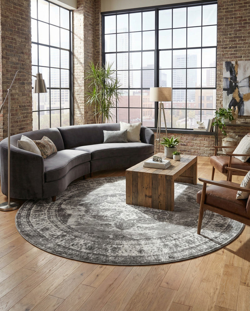 Riviera Elegance Collection Area Rug -  Menton (Gray) Round Gray  lifestyle 57
