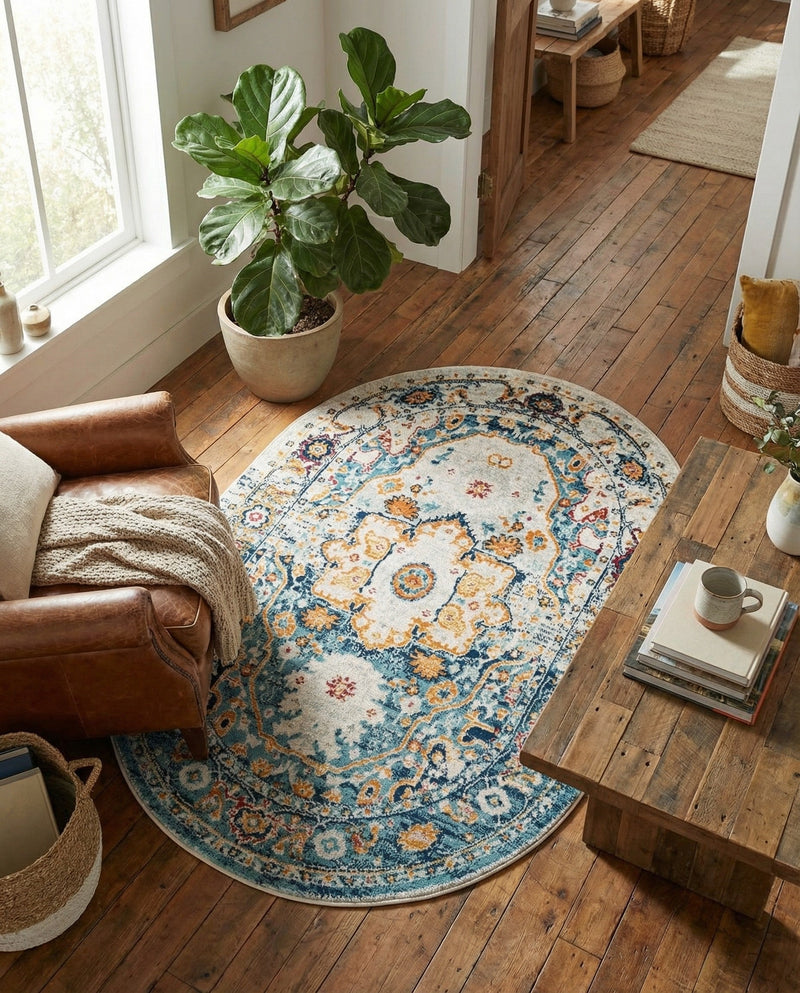 Parisian Elegance Collection Area Rug - Versailles (Teal) Oval Teal  lifestyle 73