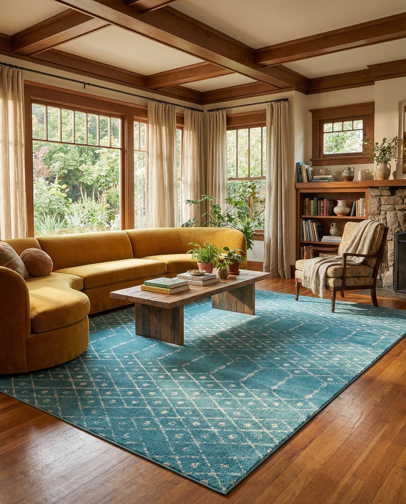 Marrakesh Lattice Collection Area Rug - Casablanca (Teal blue) Rectangle Teal blue  lifestyle 5