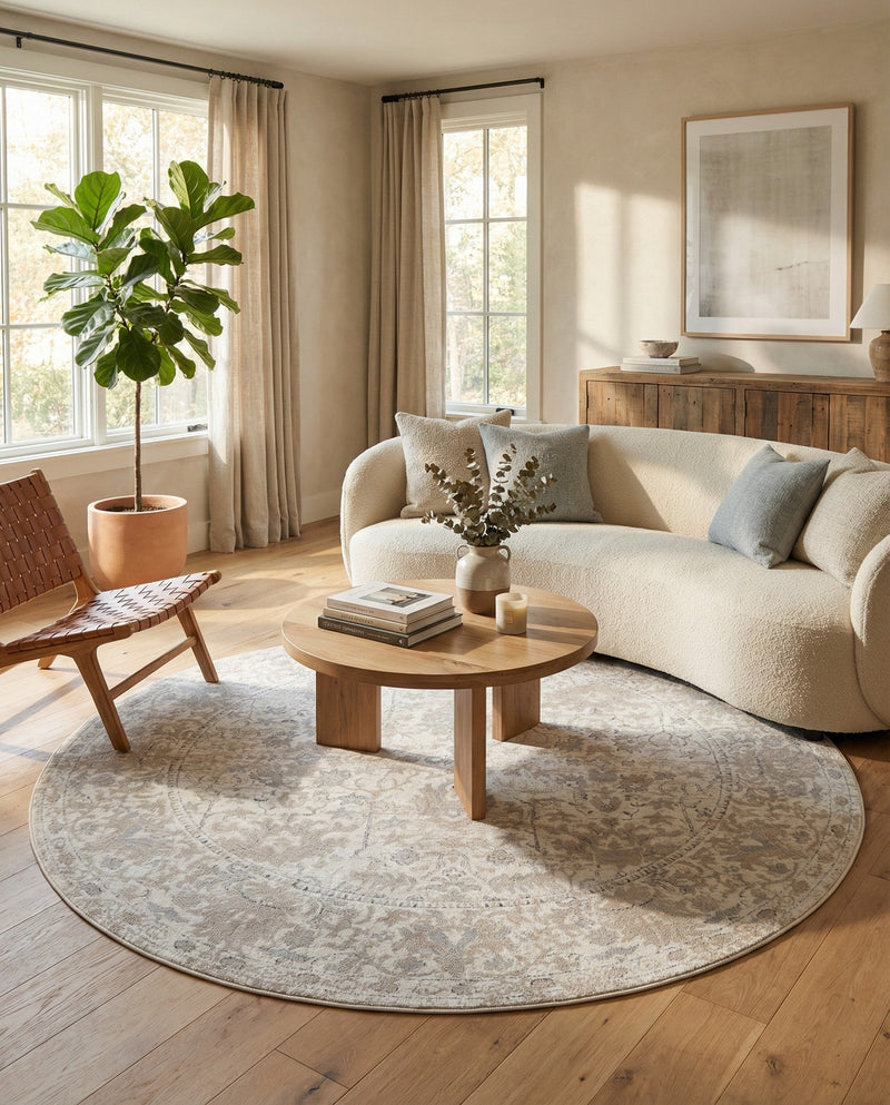 Cascade Range Collection Area Rug -  Shasta (Ivory) Round Ivory  lifestyle 58