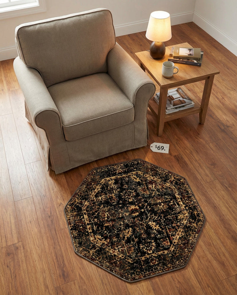 Neptune Elegance Collection Area Rug -  Galatea (Black) Octagon Black  lifestyle 54