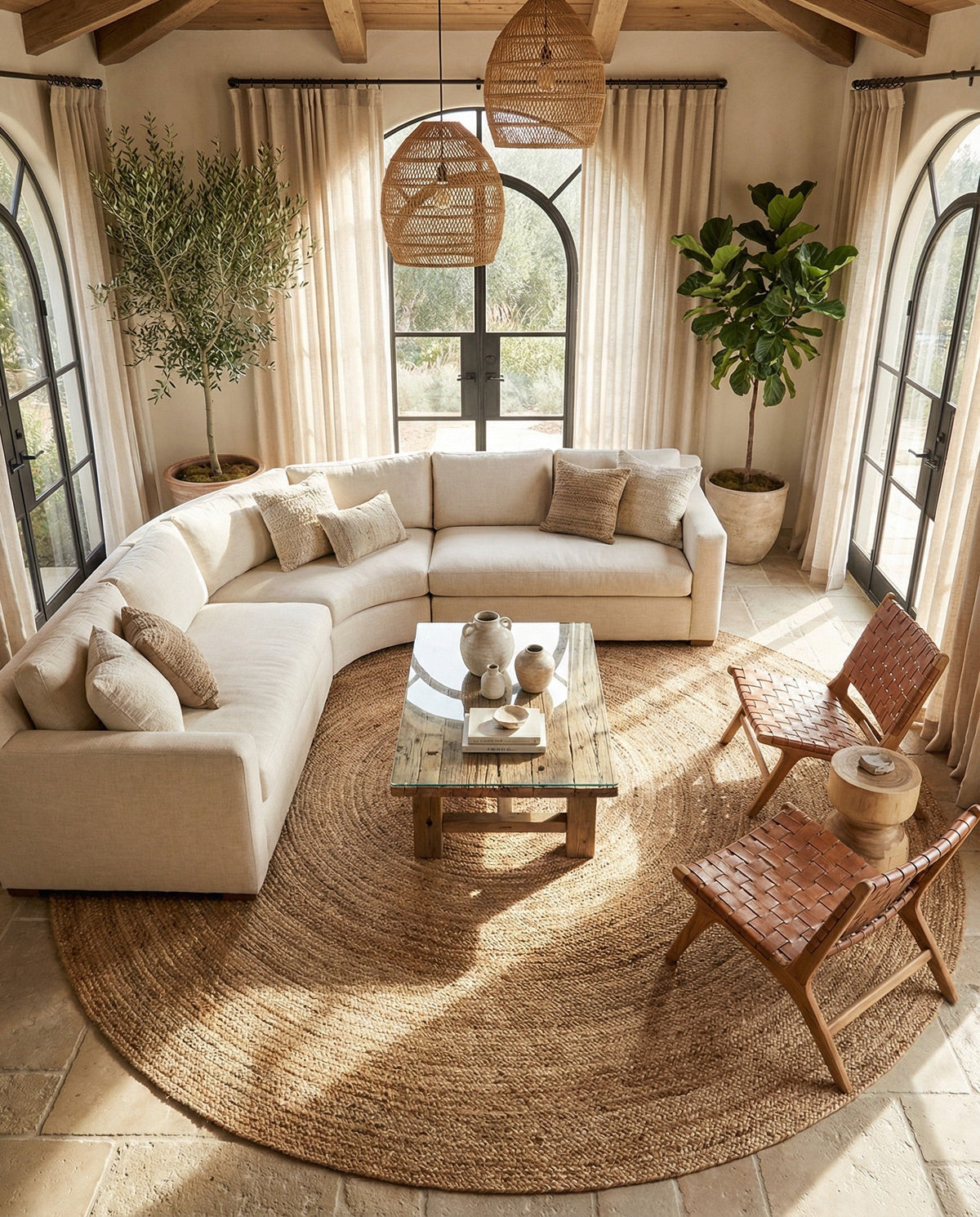 Woven Seaside Jute Collection Area Rug - Savannah (Natural) Round Natural  lifestyle 134