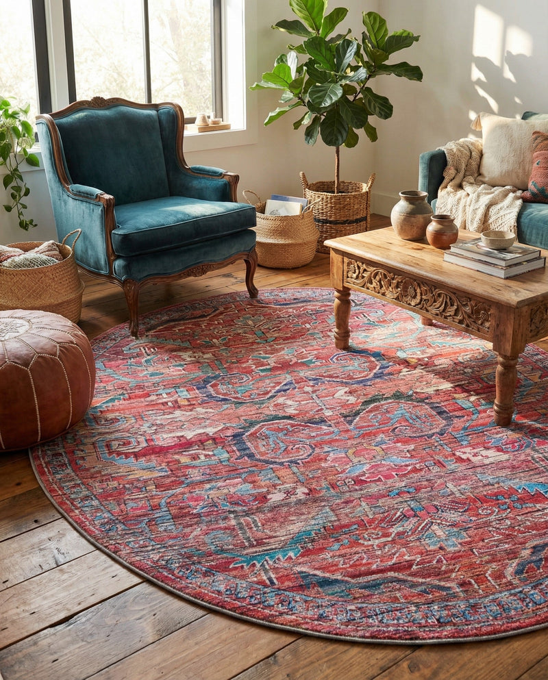 Zahara Oasis Collection Area Rug -  Tangier Round Rust Red  lifestyle 64